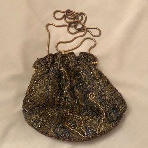 Multicolored Olive Green Base Glass Bead Bag